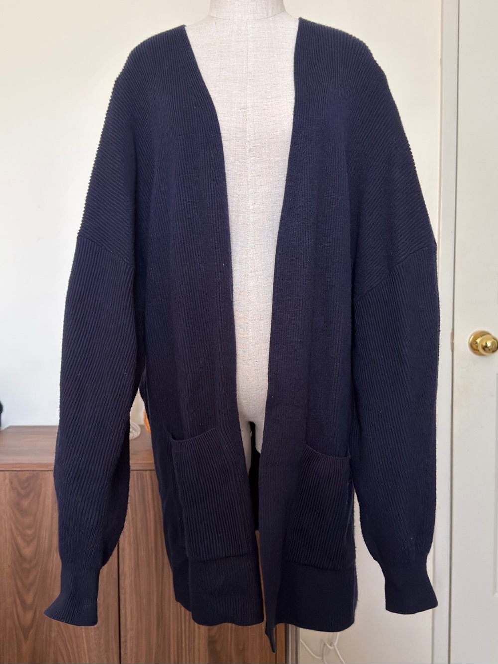 OAK + FORT Navy Open-Front Ribbed Cardigan
